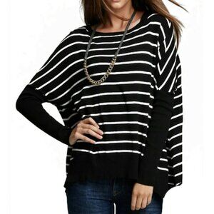 Vince Camuto Striped Black and White Dolman Sleeve Poncho Sweater | SMALL